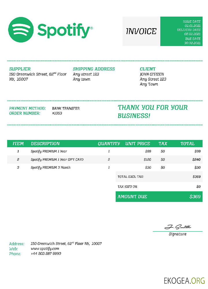 Facture Spotify aux États , Unis